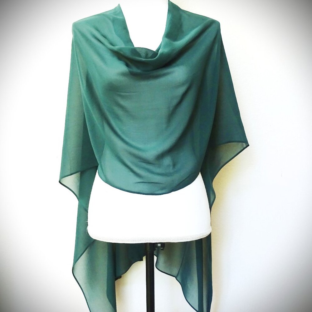 EILEEN FISHER Sheer Silk Georgette Wrap Boxy Fit Knee Length in Pine Green - Picture 4 of 10